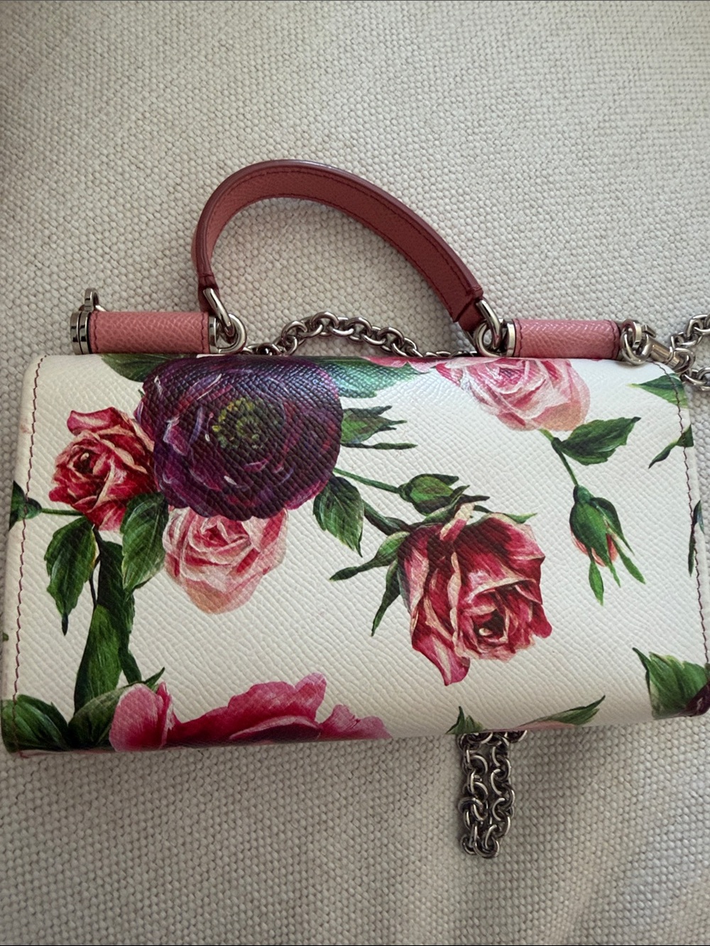Dolce & Gabbana White Pink Floral Leather Mini Top-Handle Crossbody - Picture 4 of 4